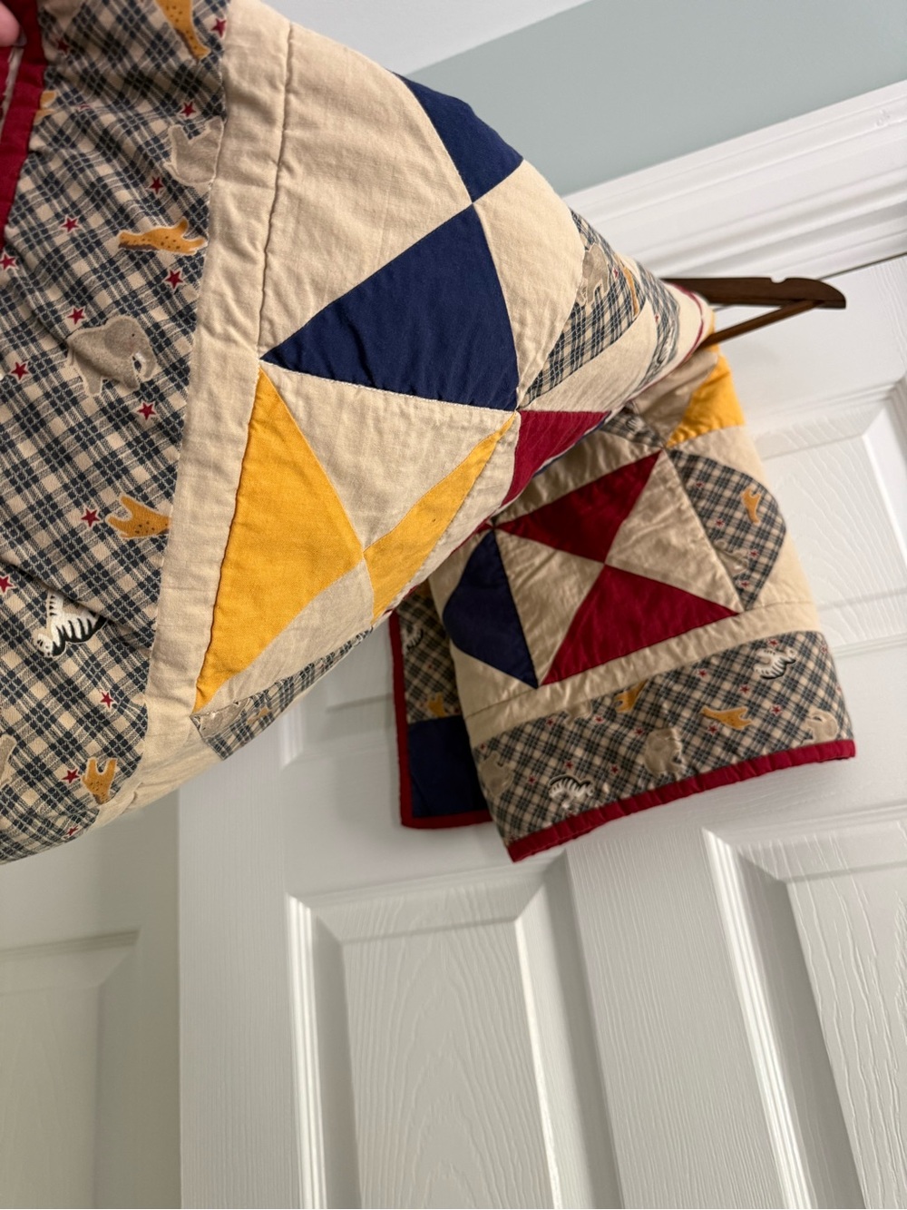 Handmade Patchwork Baby Quilt Throw in Red, Yellow & Blue - Picture 5 of 7